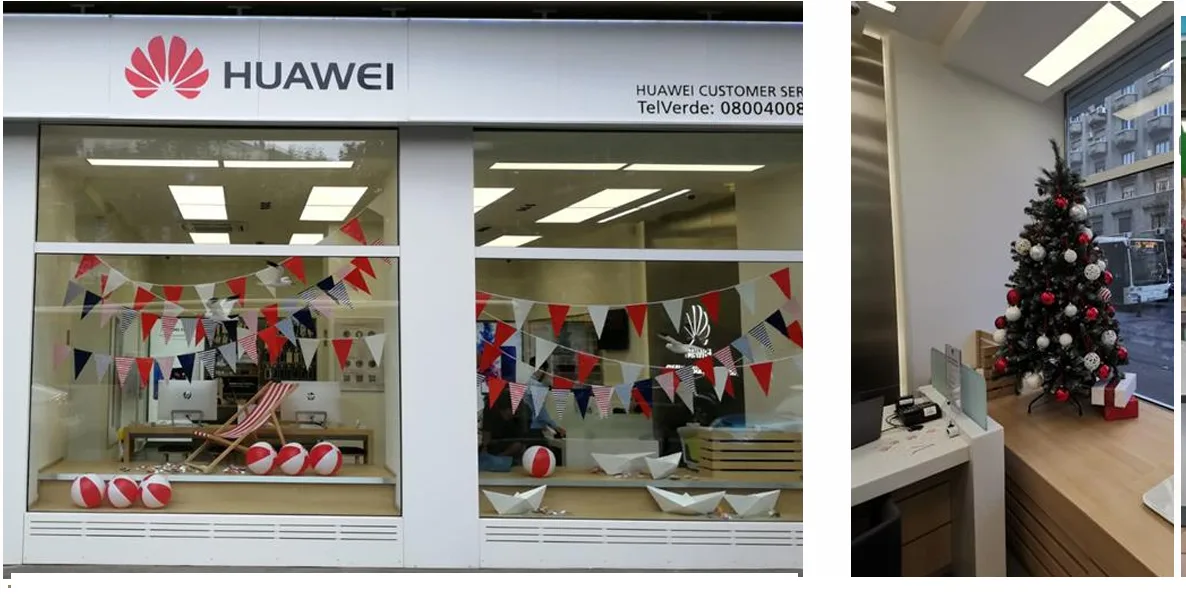 Huawei — window decor sezonier, design și producție vitrine Customer Service
